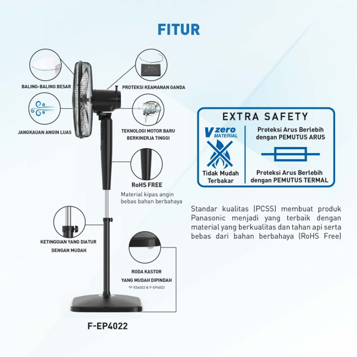 Panasonic Standing Fan ULTRA BREEZE 16 Inch EP4022W - Putih